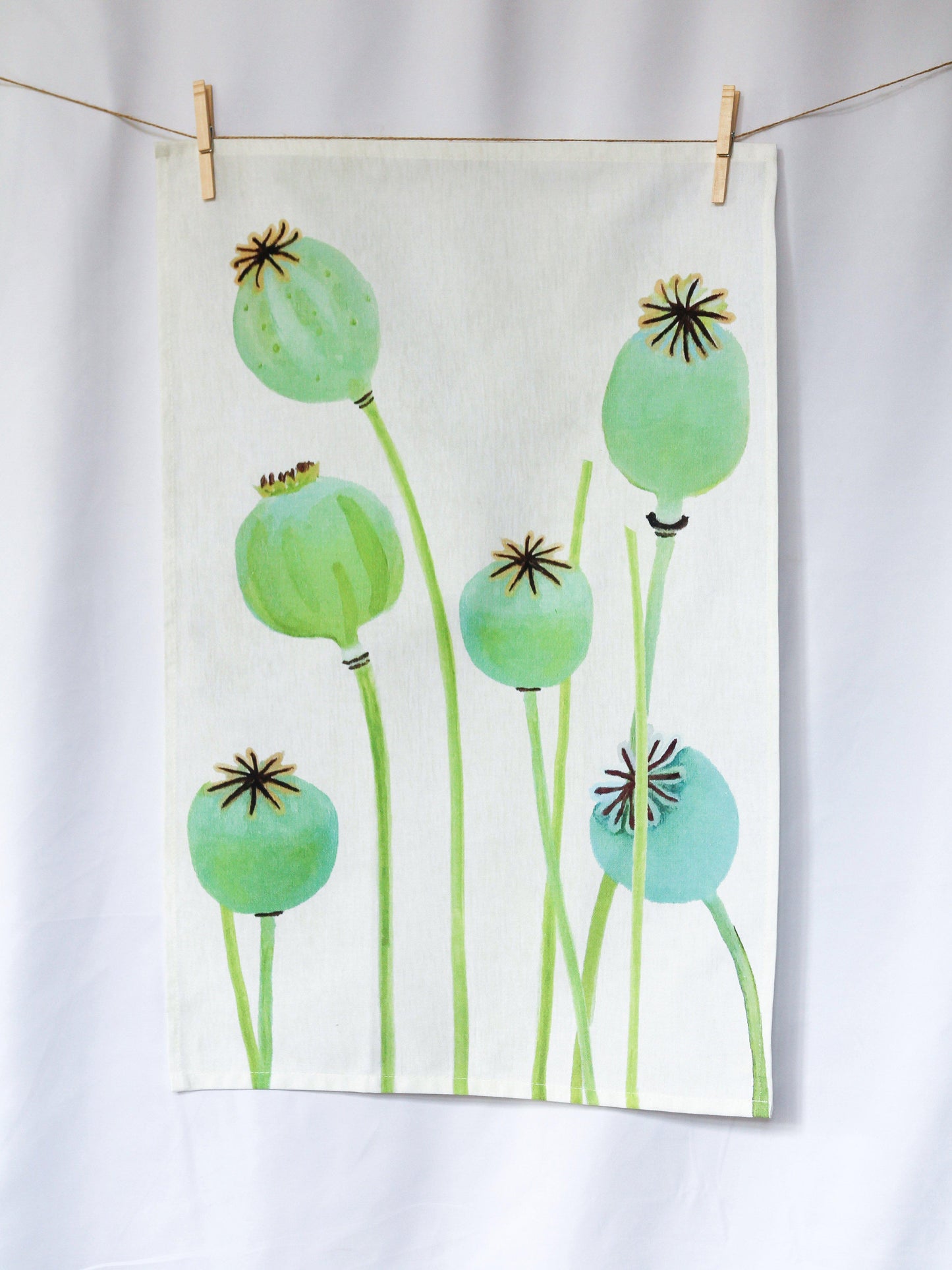 Tea Towel: Poppy Pods on Ecru