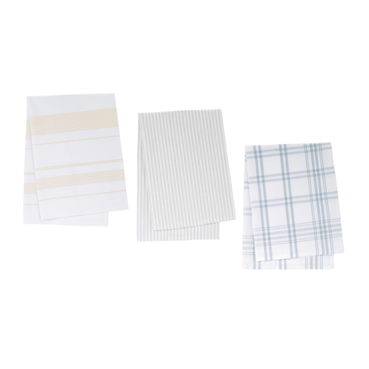 Elegant Cotton Tea Towels – Assorted Designs In Blue, White, And Yellow-0