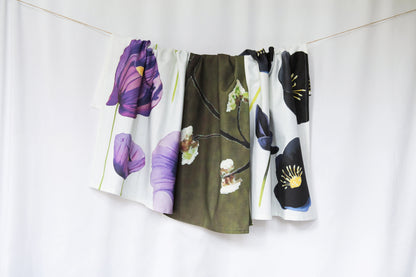 Tea Towel: Purple Poppies on Snow