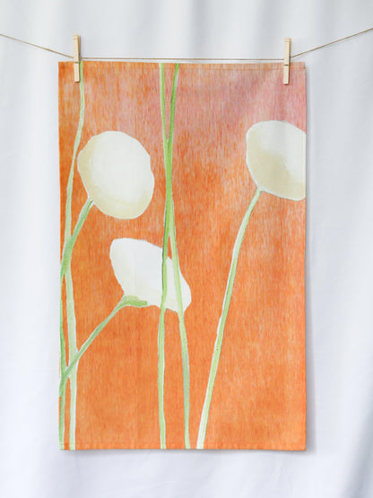 Tea Towel: Cream Flowers on Orange